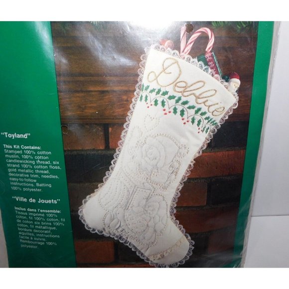 VTG Bucilla Christmas Stitchery Candlewicking Stocking 32253 TOYLAND New 18" - Picture 5 of 6